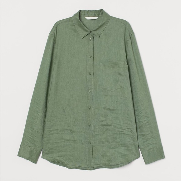 H&M 100% linen green shirt. Size Xs. New. - Picture 1 of 6